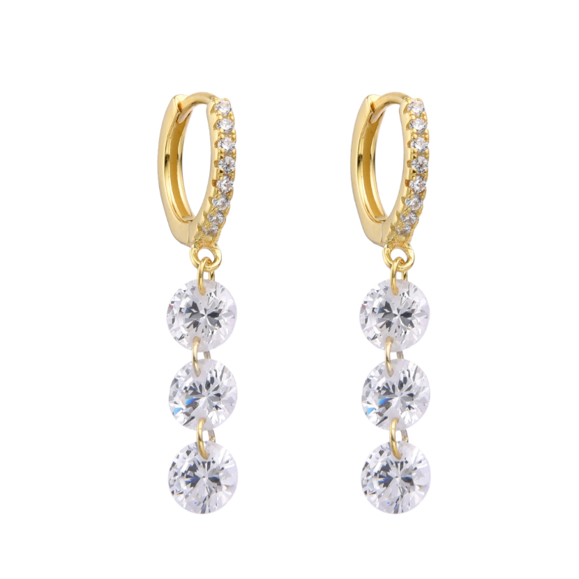 Arete dorado con zirconias grandes colgantes