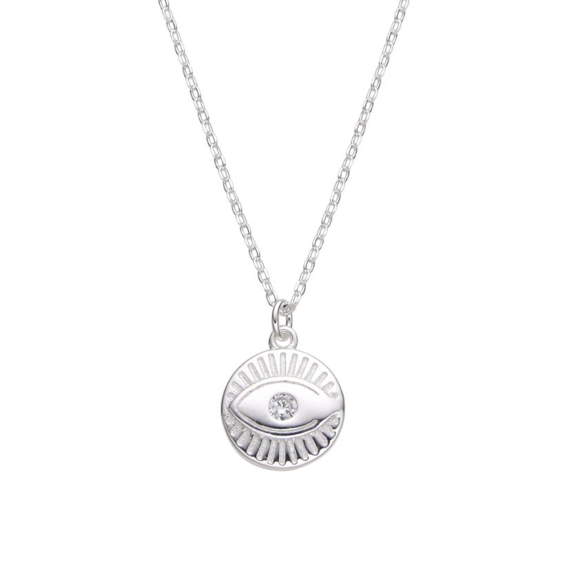 Collar plateado ojo turco plano