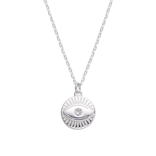Collar plateado ojo turco plano