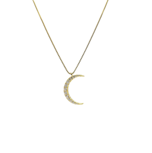Collar dorado con dije de luna con zirconias