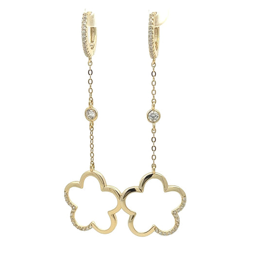 Aretes de contorno de flor lisa y zirconia dorada