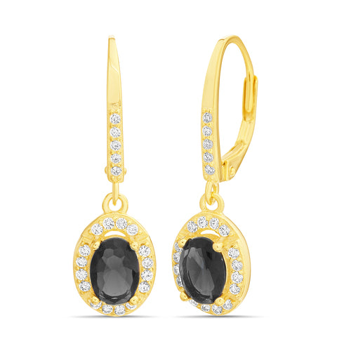 Arete con dije colgante zirconia negra dorado