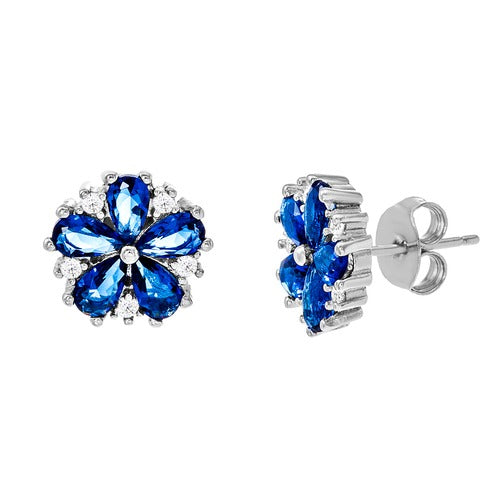 Arete flor zirconia azul con zirconia plateado