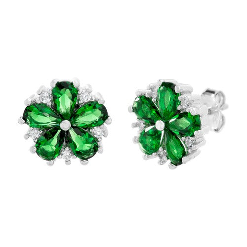 Arete flor zirconia verde con zirconia plateado
