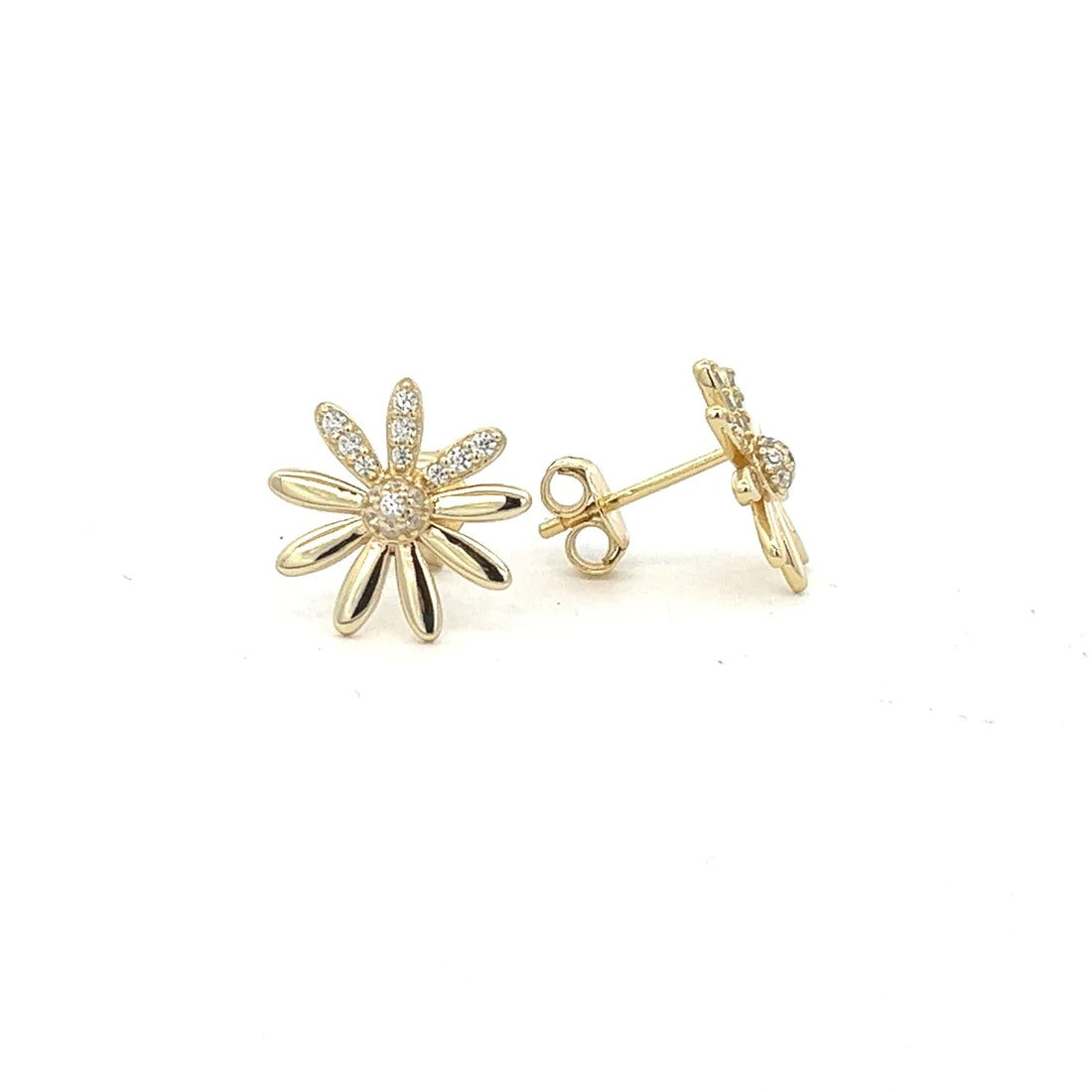 Arete margarita lisa y zirconia dorado