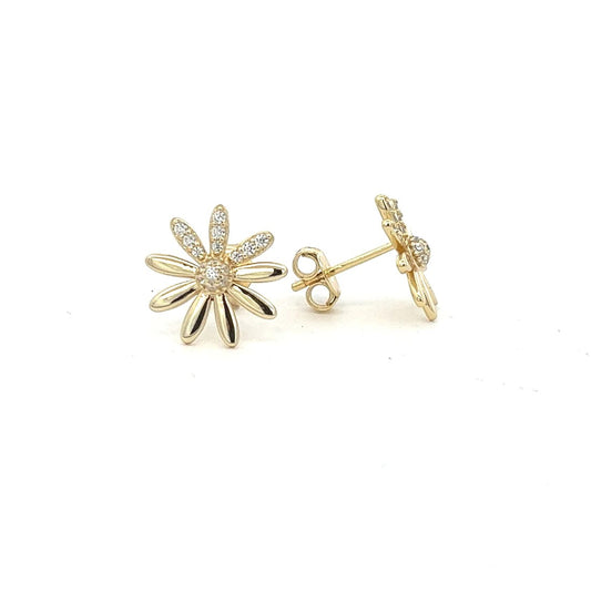 Arete margarita lisa y zirconia dorado