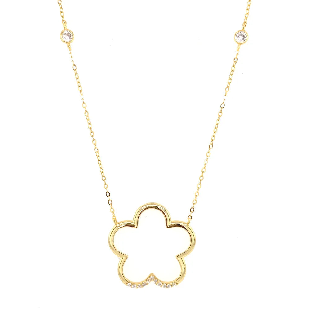 Collar de contorno flor lisa y zirconia dorada