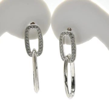 Aretes eslabon liso y zirconia plateado