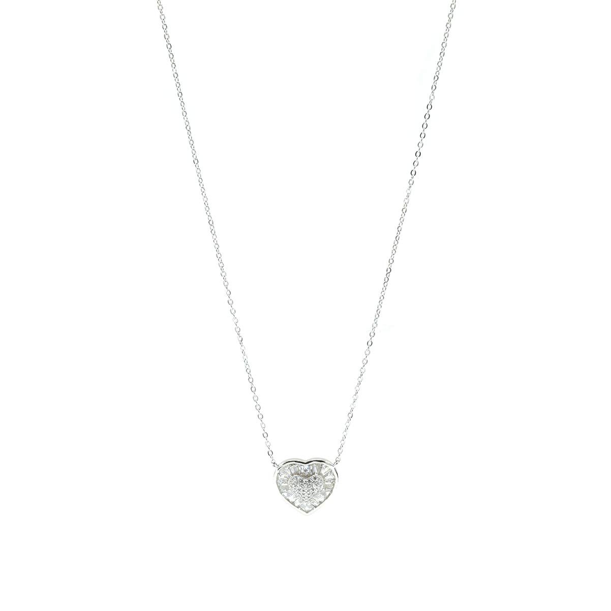 Collar de corazón con baguettes y zirconias plateadas