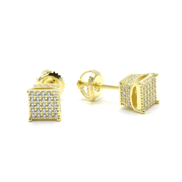 Aretes cuadrado pave zirconia a los lados dorado