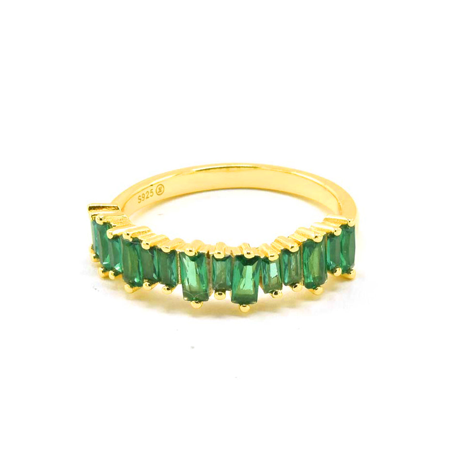 Anillo baguette verde, dorado