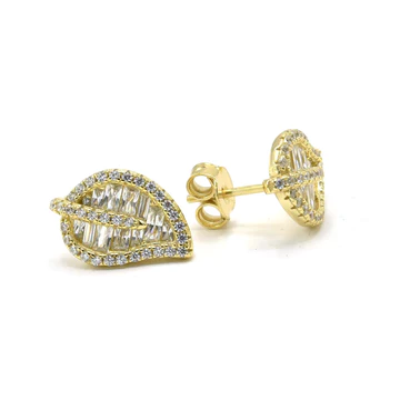 Aretes de hoja con zirconia dorado